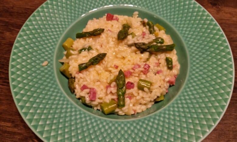 risotto med asparges og bacon