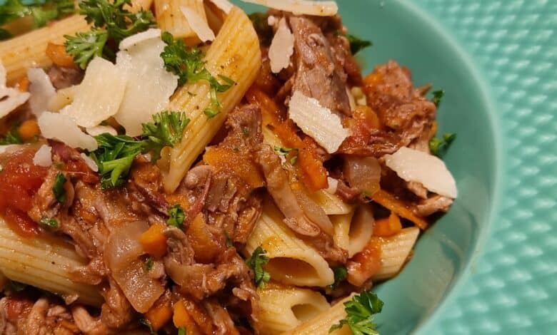 Pulled pork med penne rigate